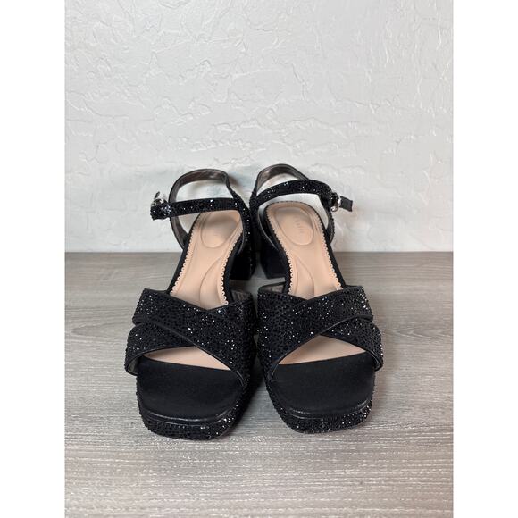 Kelly & Katie Liliena Platform Sandals Black Rhinestones Sparkle Block Heel 9.5M - Picture 4 of 8